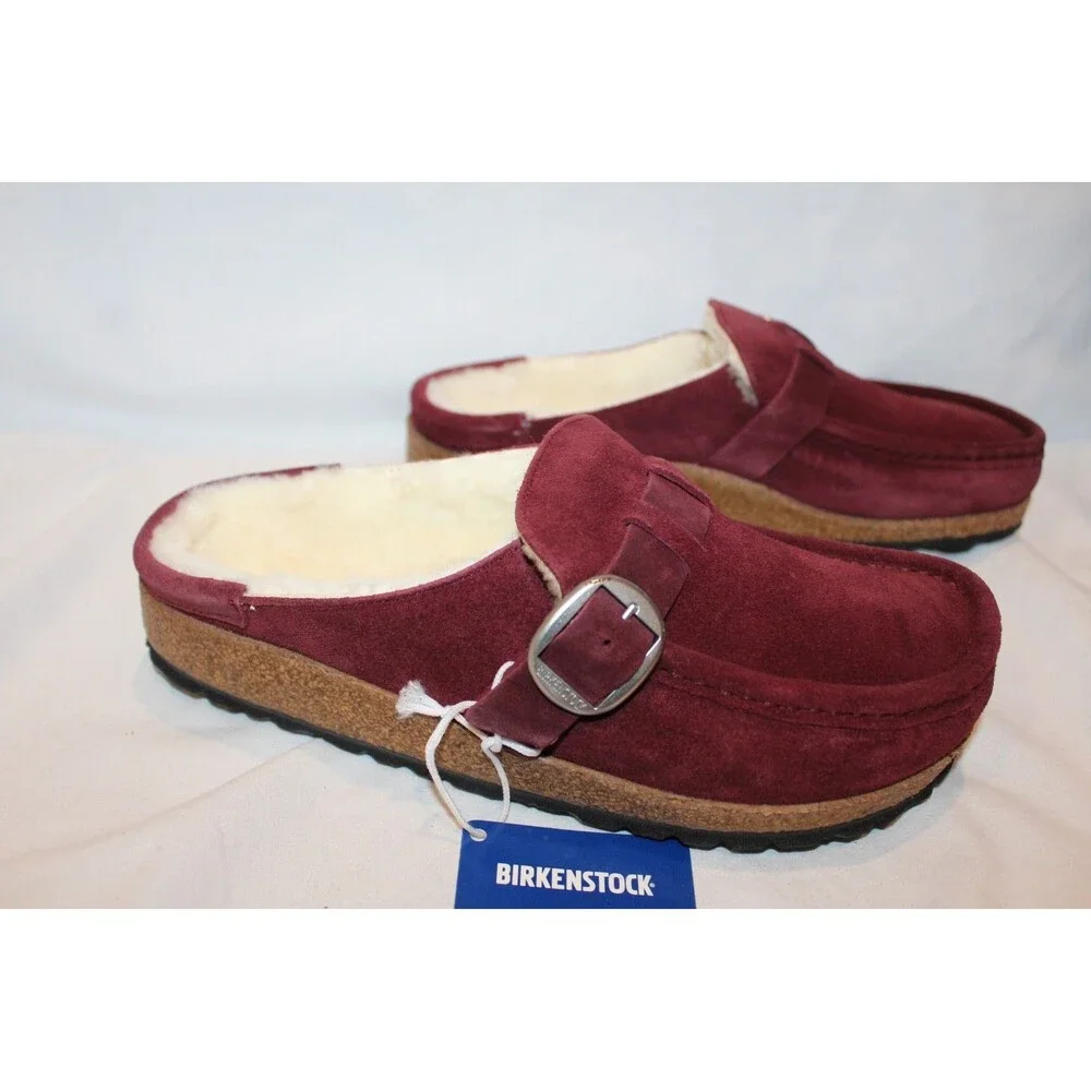 BIRKENSTOCK WOMEN SUEDE SHEARLING BUCKLEY SANDALS EU 38 US 7 MAROON NARROW - Picture 2 of 7